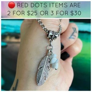 🔴Stainless steel chain leaf howlite gem necklace